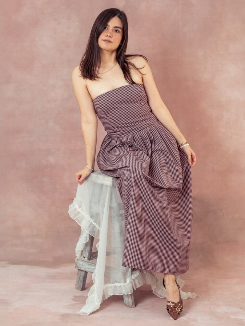 NWT ZARA GINGHAM CHECK STRAPLESS MIDI MAXI DRESS